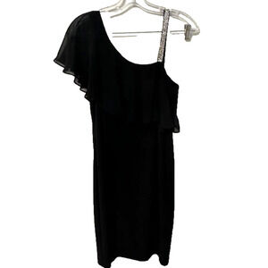 MSK One Shoulder Black Cocktail Dress Rhinestone Strap Women’s Size 8